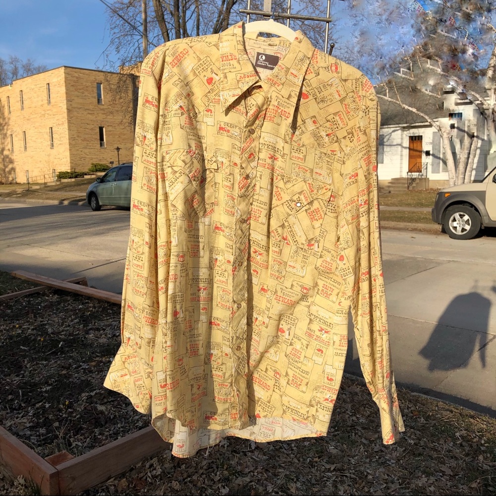 Vintage 70s JCP Western Print Pearl Snap Shirt 16½